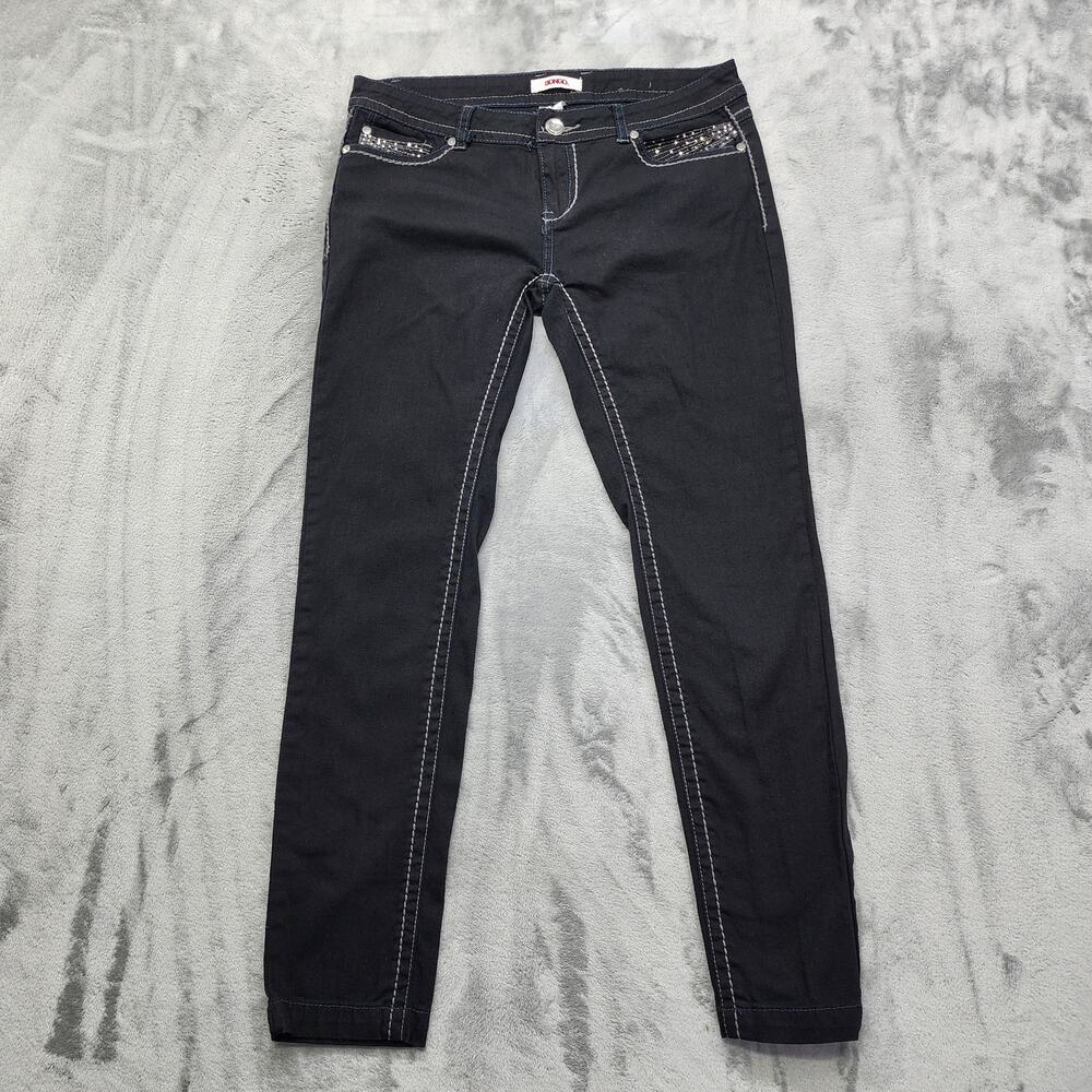 Bongo Jeans Womens 11 Juniors Black Low Rise Skinny Leg Rhinestones Thick Stitch